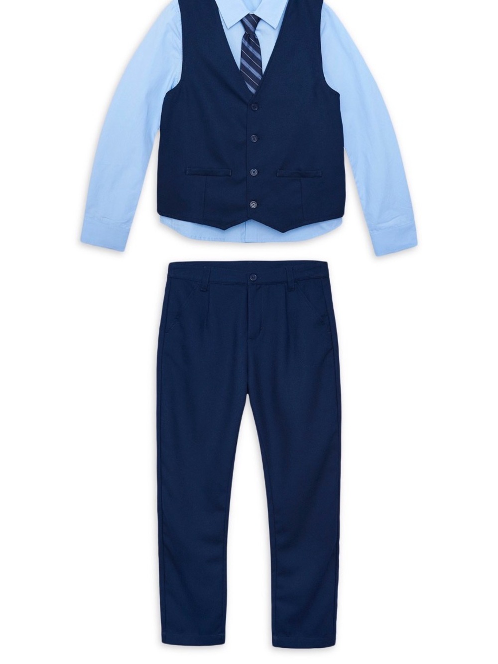 Boys Navy top & Trousers Set with Light Blue Shirt